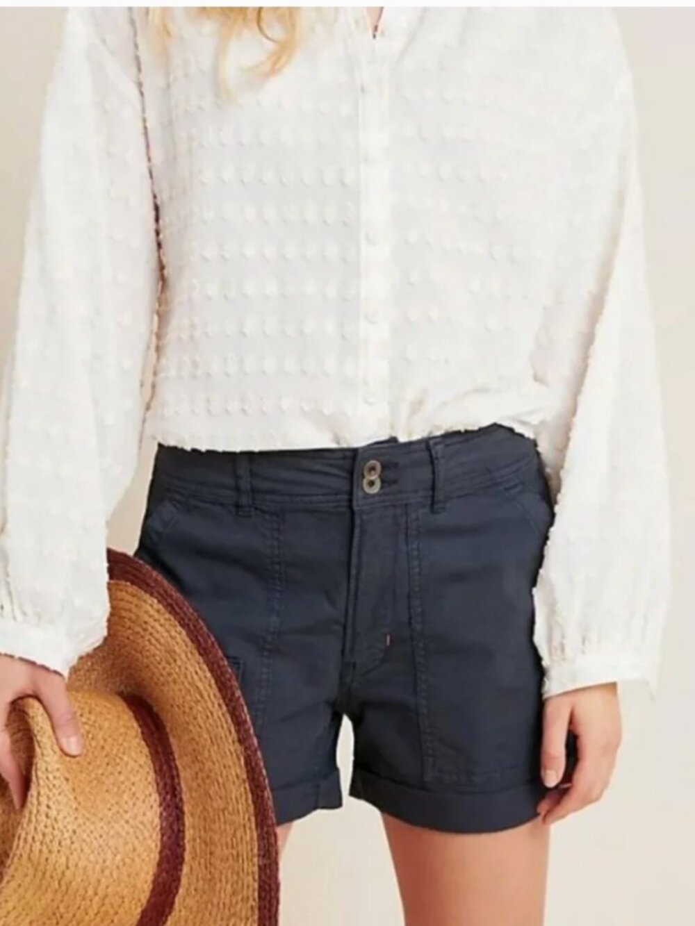 Anthropologie The Wanderer Utility Linen Blend Cuffed Hem Shorts in Carbon Sz 26